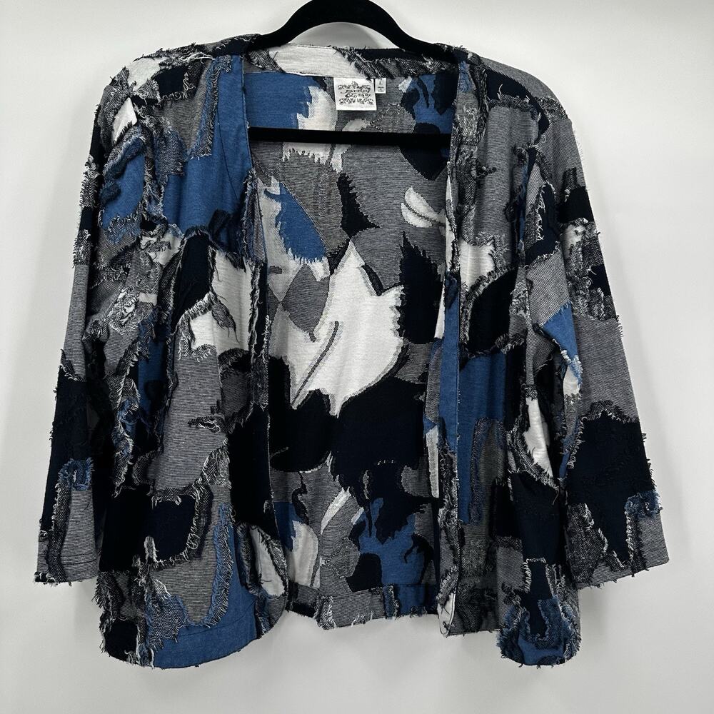 Parsley Sage Cardigan Sweater Womens Large Blue Patchwork Texture Art Jacket